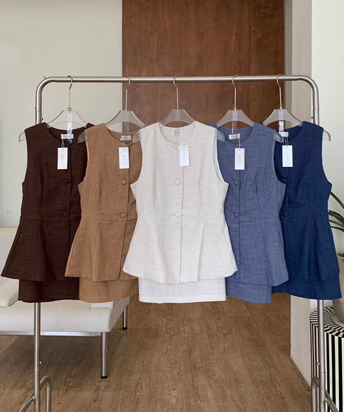 Summer Women Elegant Sleeves Peplum Vest With Skirt Sets